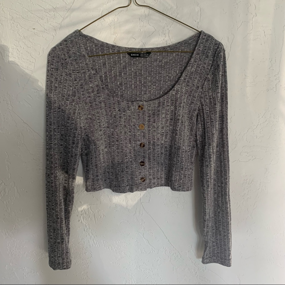 Shein Longsleeve Gray Crop Top
